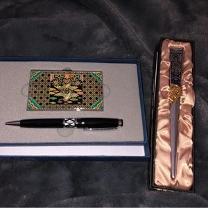 NIB Business Card Holder, Pen and letter opener set.